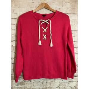 Talbots Sweater Womens XS‎ Hot Pink Lace Up Nautical Chunky Pullover Cotton